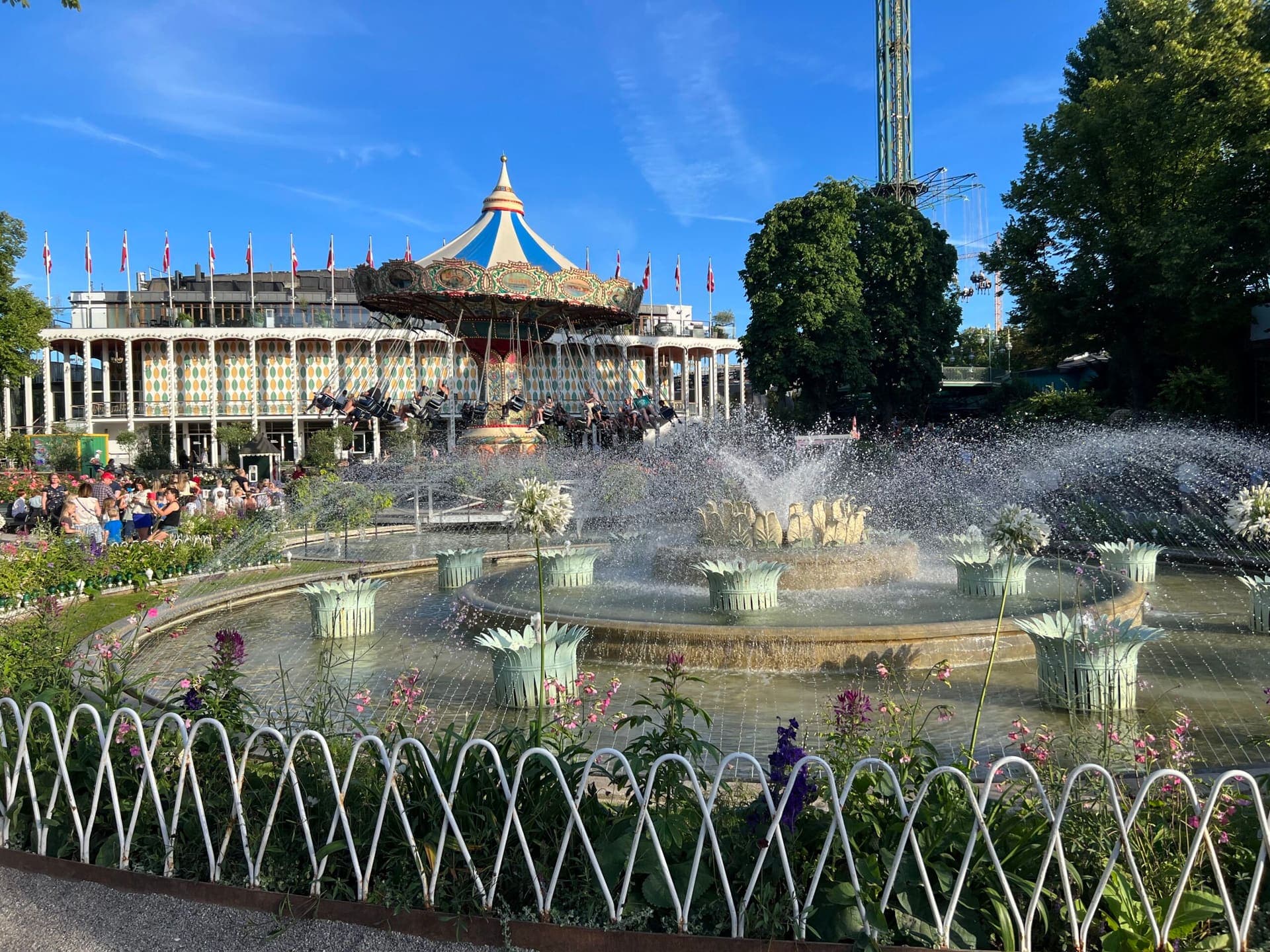 Ferris wheel and gardens at Tivoli in Copenhagen