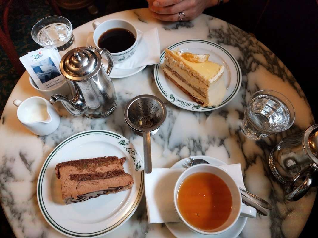 Cake and hot chocolate at Conditori La Glace in Copenhagen