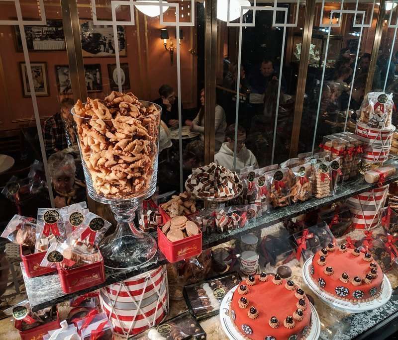 Festive cake display inside Conditori La Glace, Copenhagen
