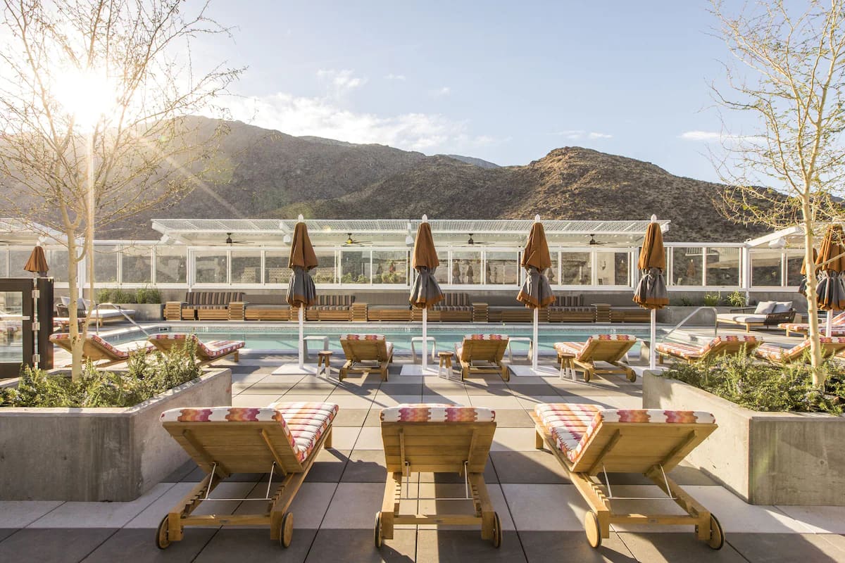 The rooftop pool at the Kimpton Rowan Palm Springs - Best Hotels for Families in Palm Springs