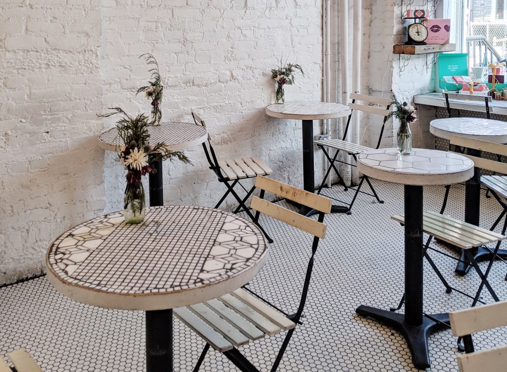 You can just about squeeze in an Uppababy Vista stroller through the narrow door at Woops.